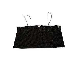HM Black Sequined Spaghetti Strap Crop Top Tank Womens Large Sparkly Party Lined